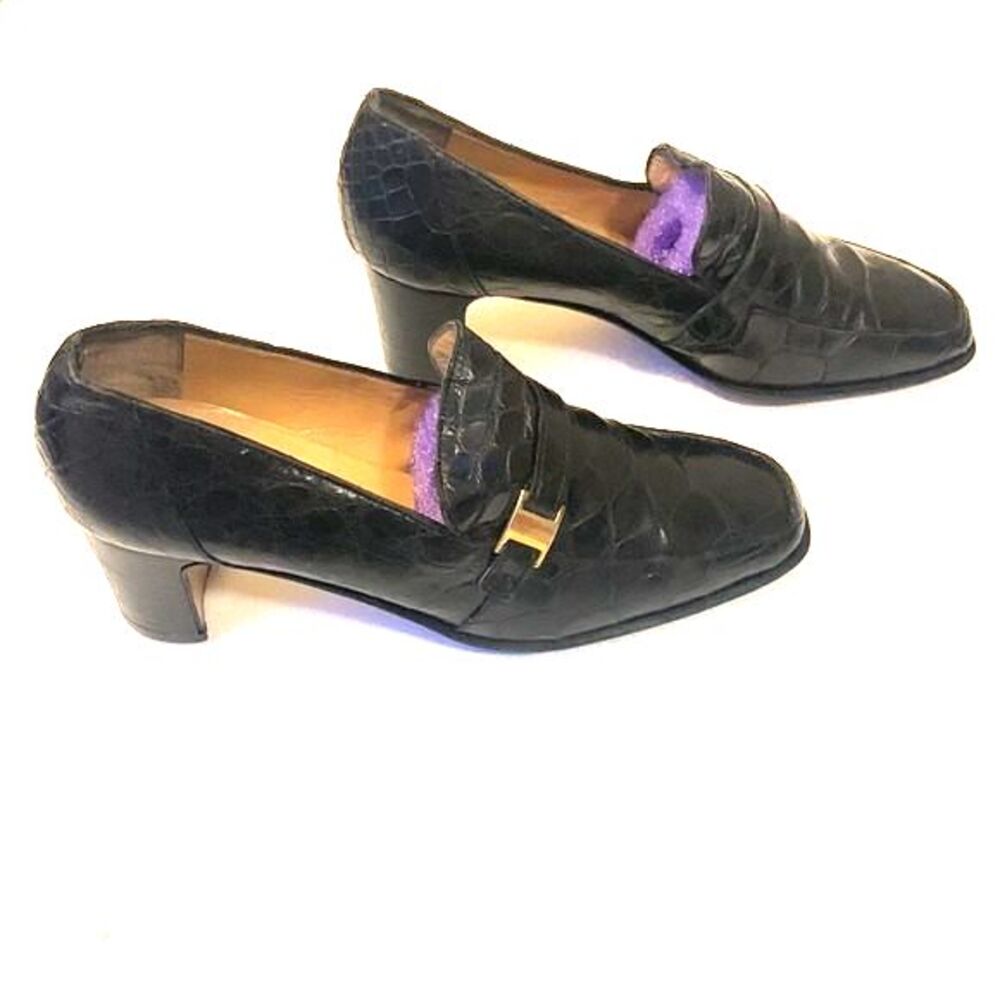 Women's Black Alligator Pumps Made in Italy Old Money Luxury Vintage Mauri Luxe - Picture 3 of 15